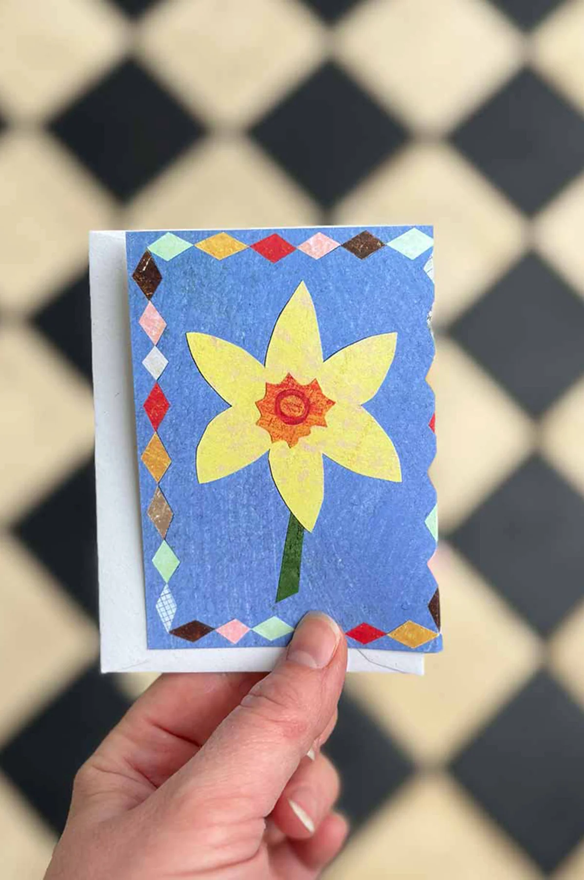 Patchwork Daffodil Concertina Greeting Card - Image 2