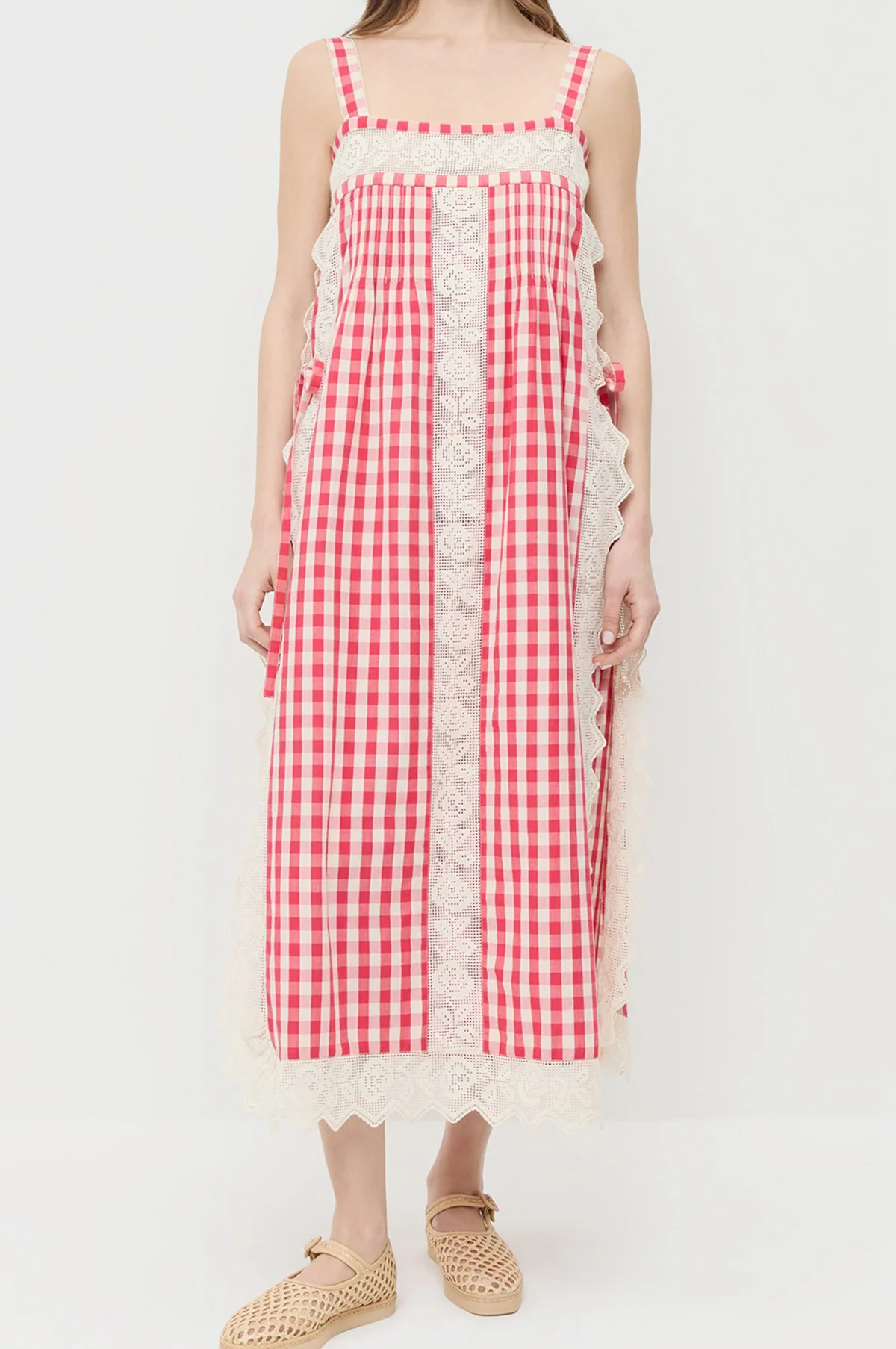 Poppy Lace Dress Red/Cream Gingham - Image 2