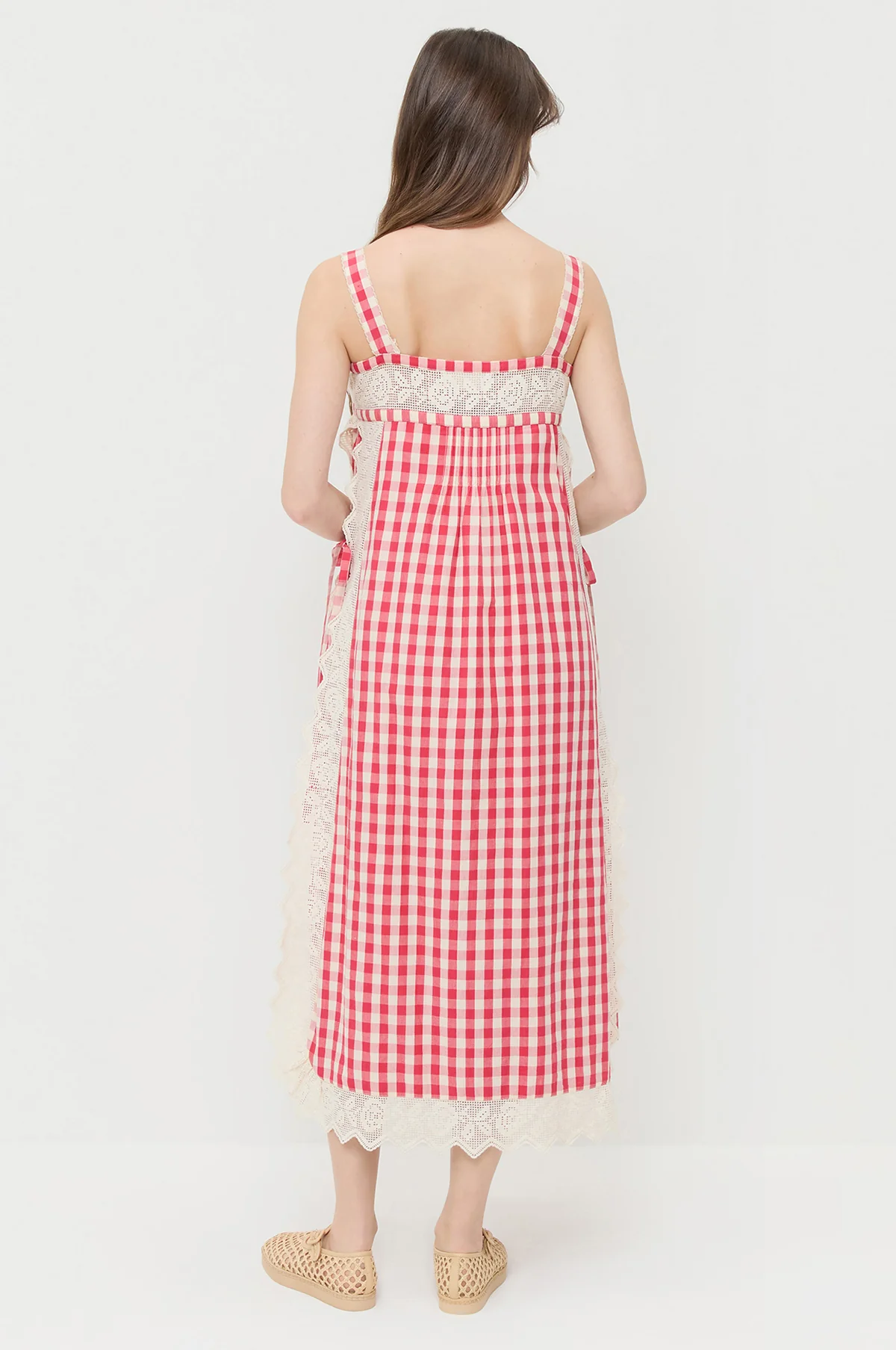 Poppy Lace Dress Red/Cream Gingham - Image 3