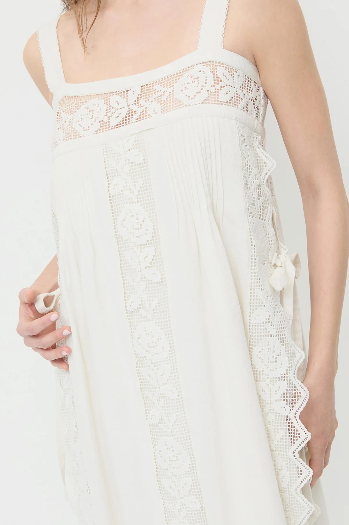 Poppy Open Lace Trim Dress White - Image 3