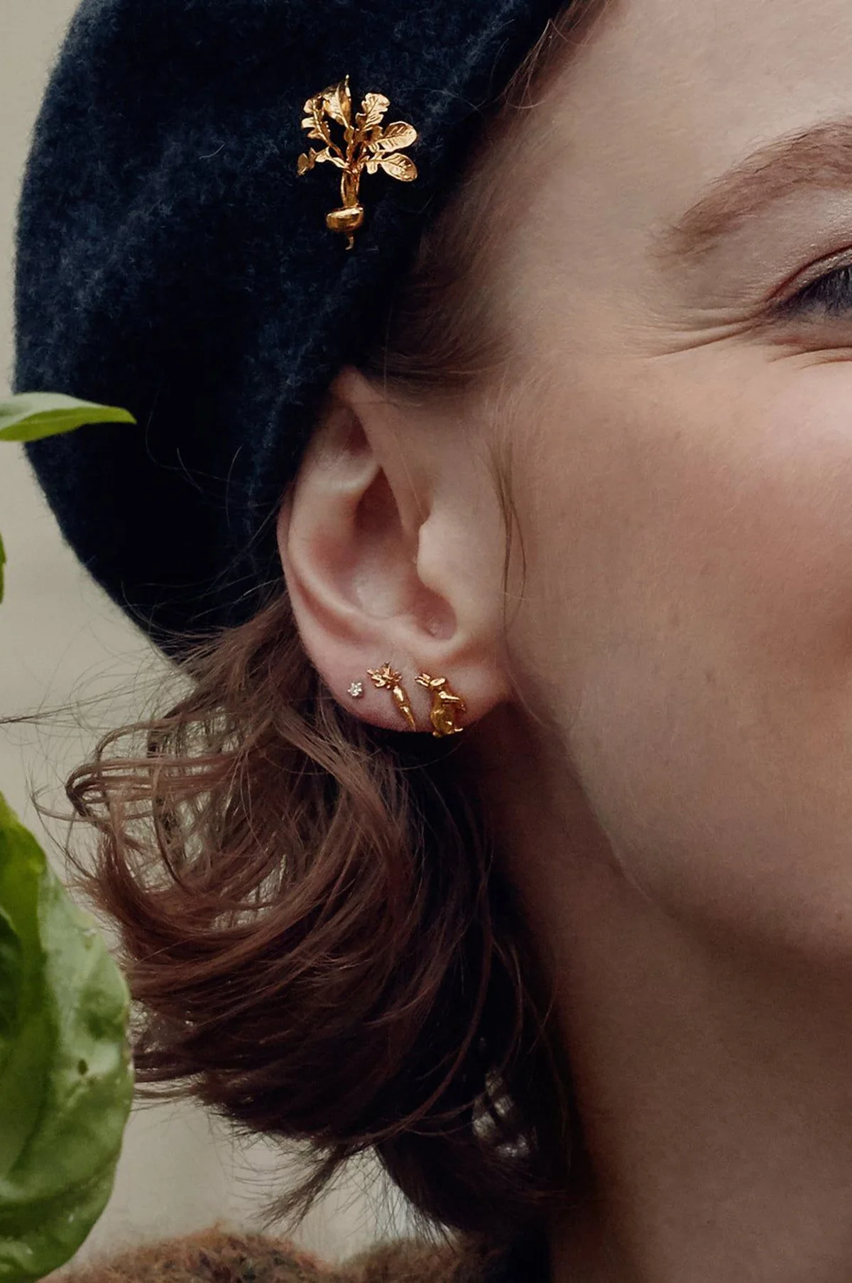 Rabbit & Carrot Asymmetric Earrings Gold - Image 3