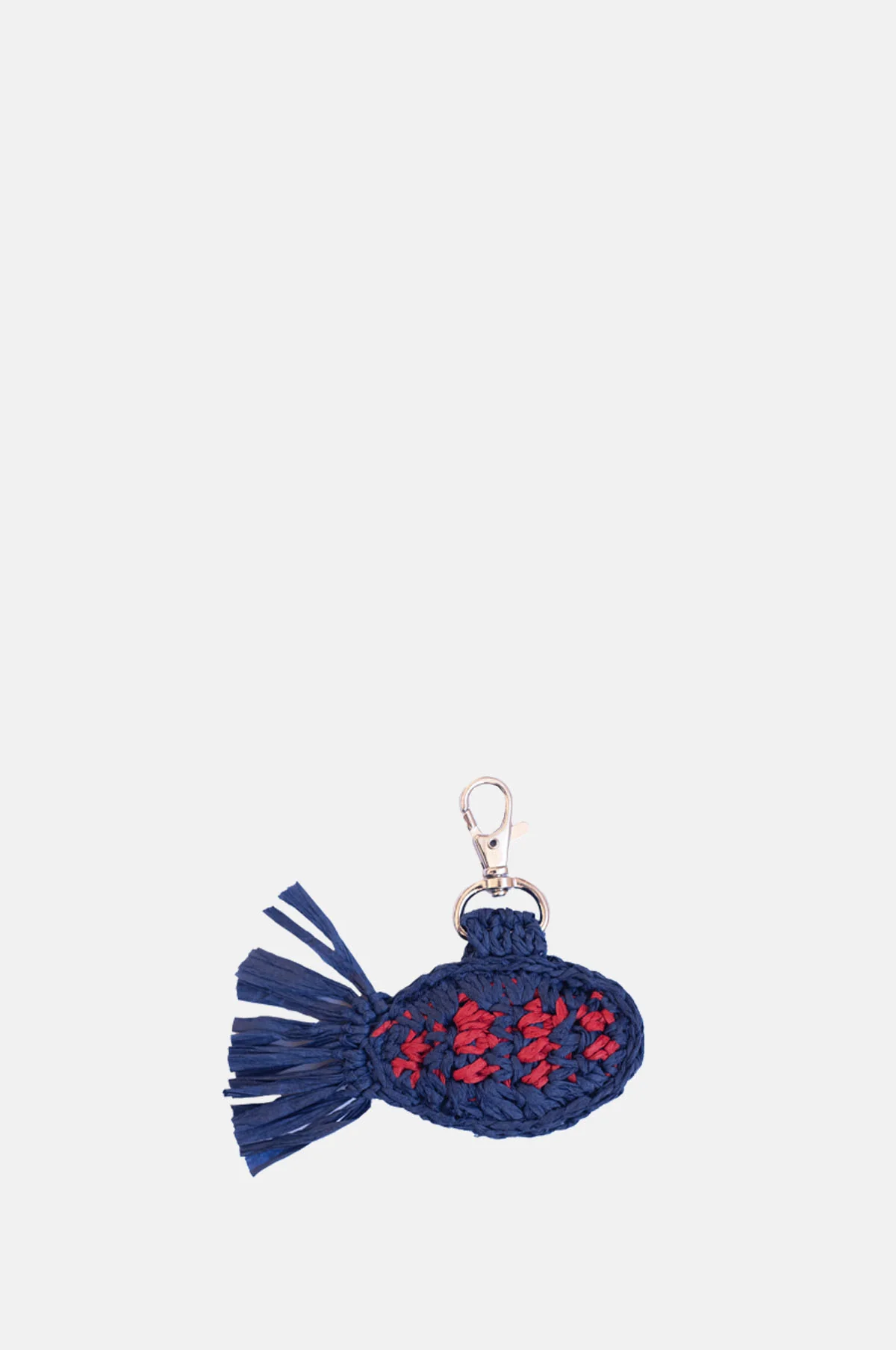 Raffia Fish Bag Charm Blue & Red Stripe