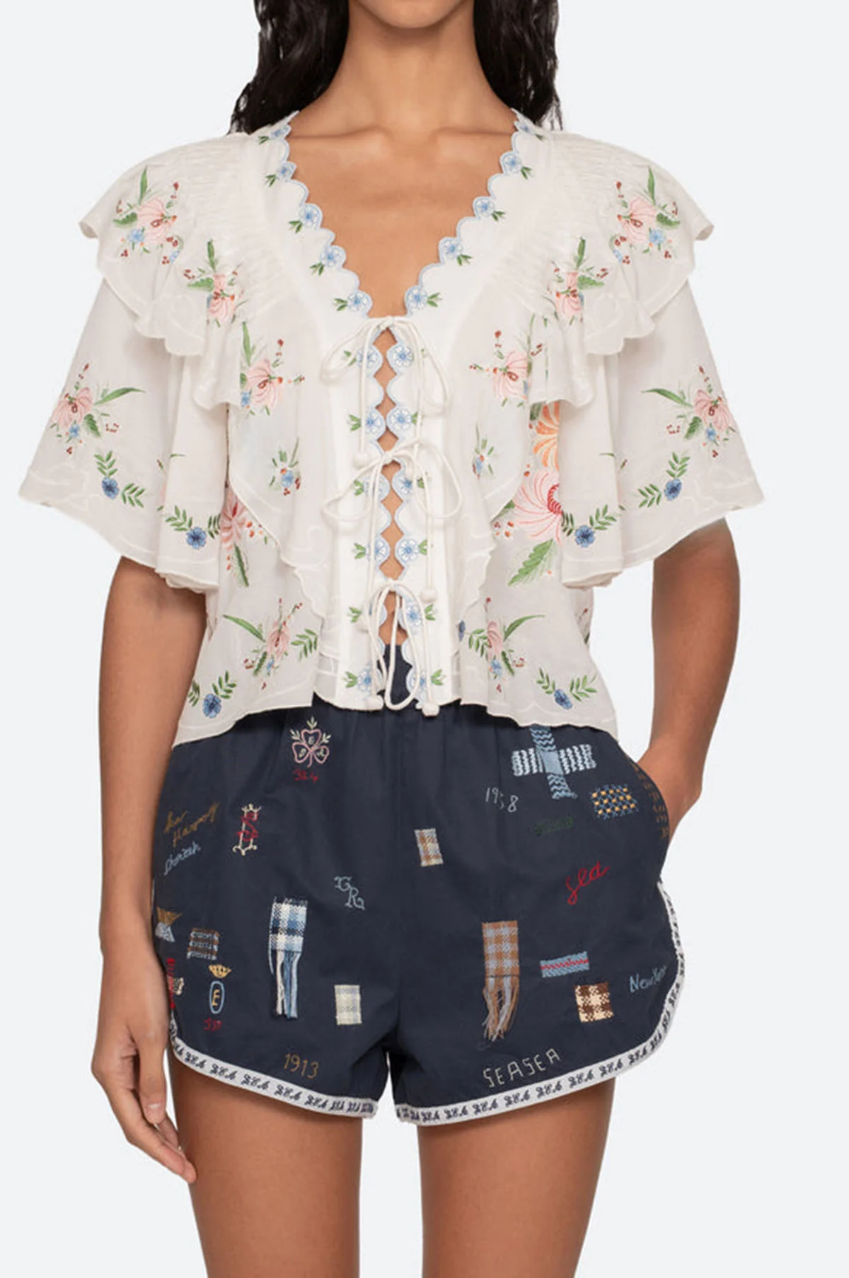 Serafina Embroidery S/Slv Top Cream - Image 4