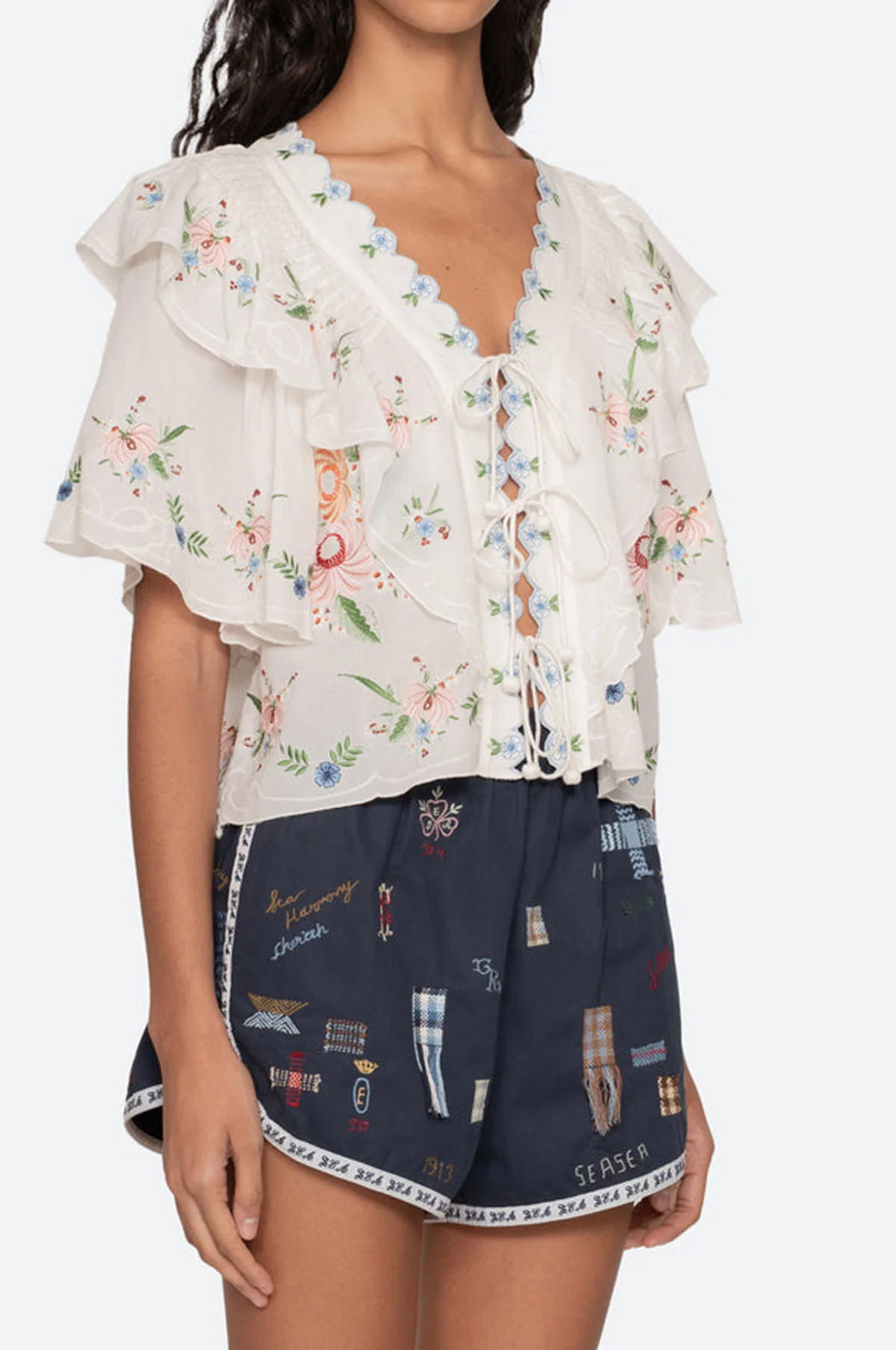 Serafina Embroidery S/Slv Top Cream - Image 7