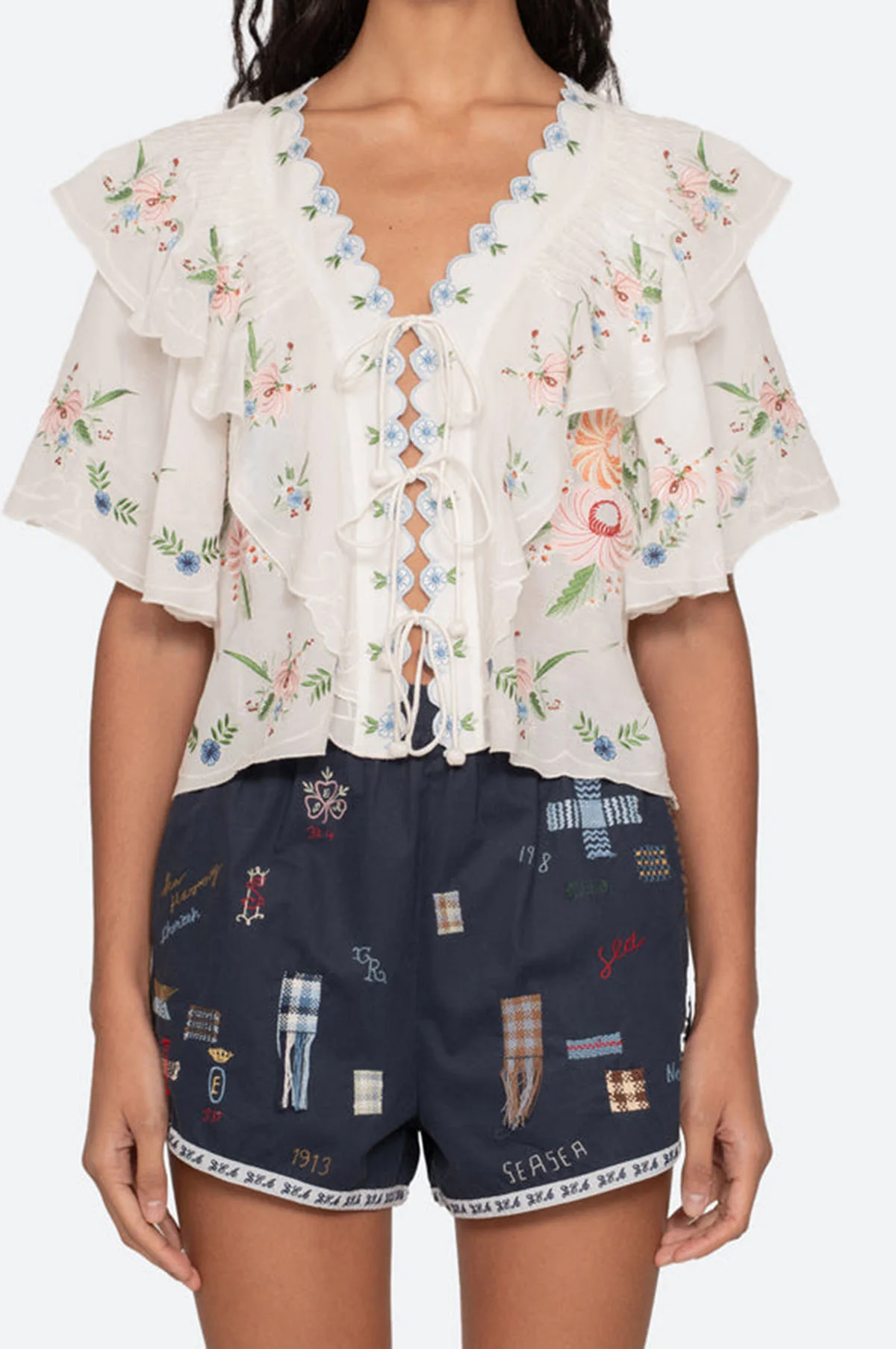 Serafina Embroidery S/Slv Top Cream - Image 8