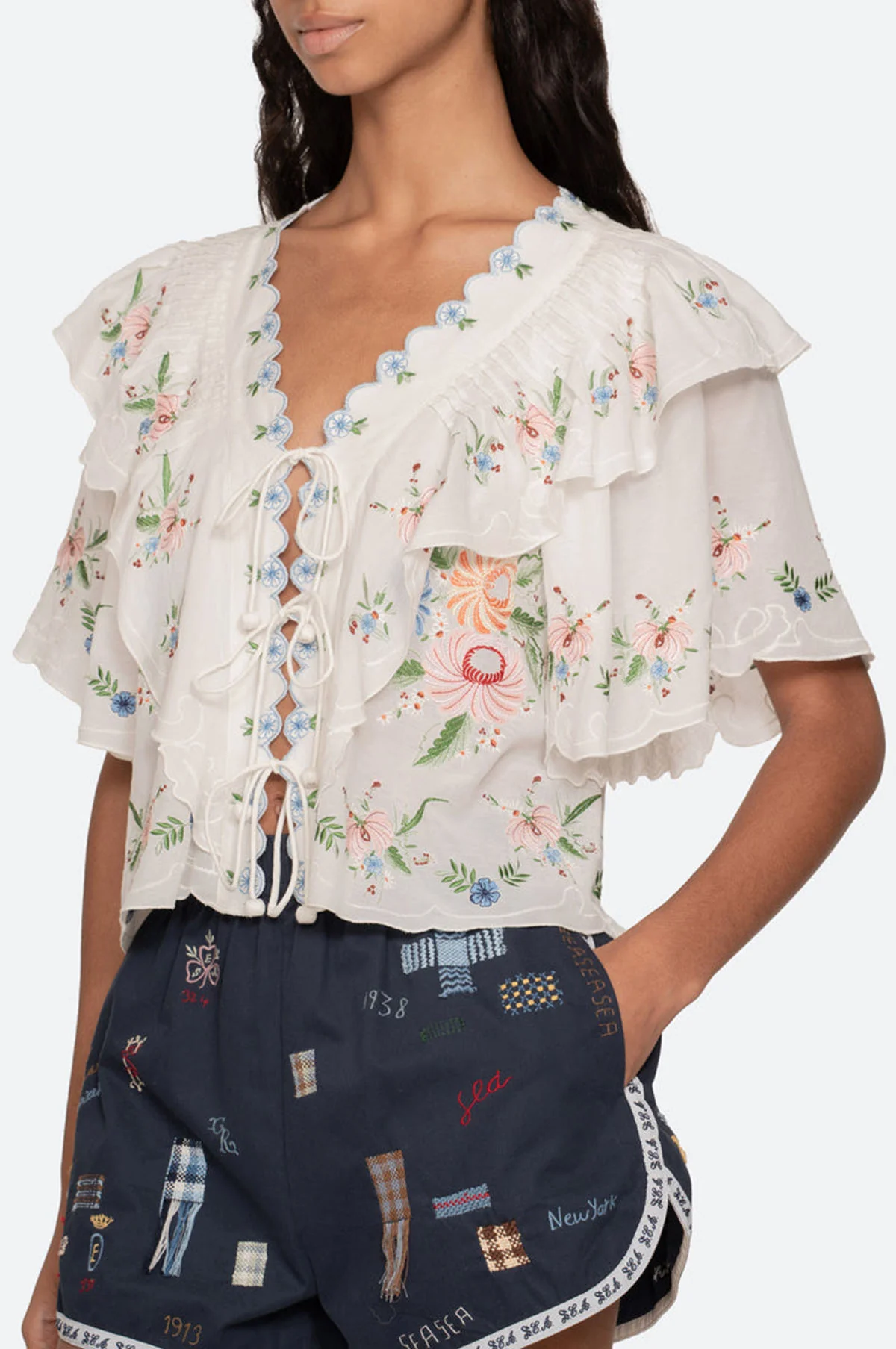 Serafina Embroidery S/Slv Top Cream - Image 9