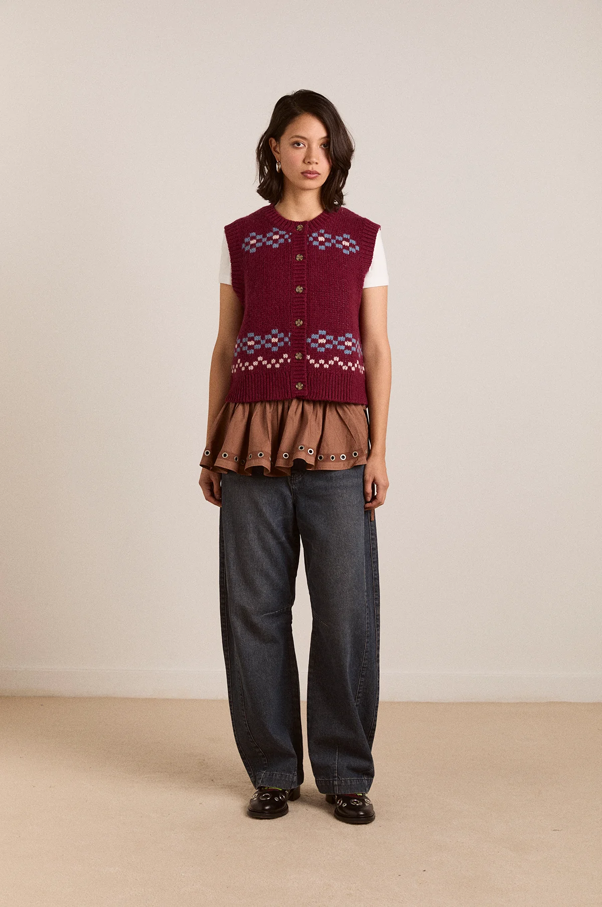 Sofie Wool Vest Novelty Intarsia Girls Burg - Image 3