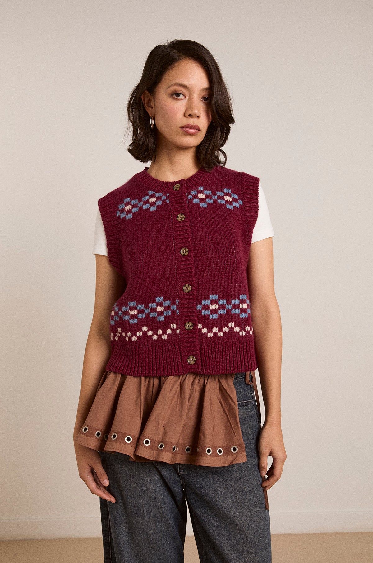 Sofie Wool Vest Novelty Intarsia Girls Burg - Image 5