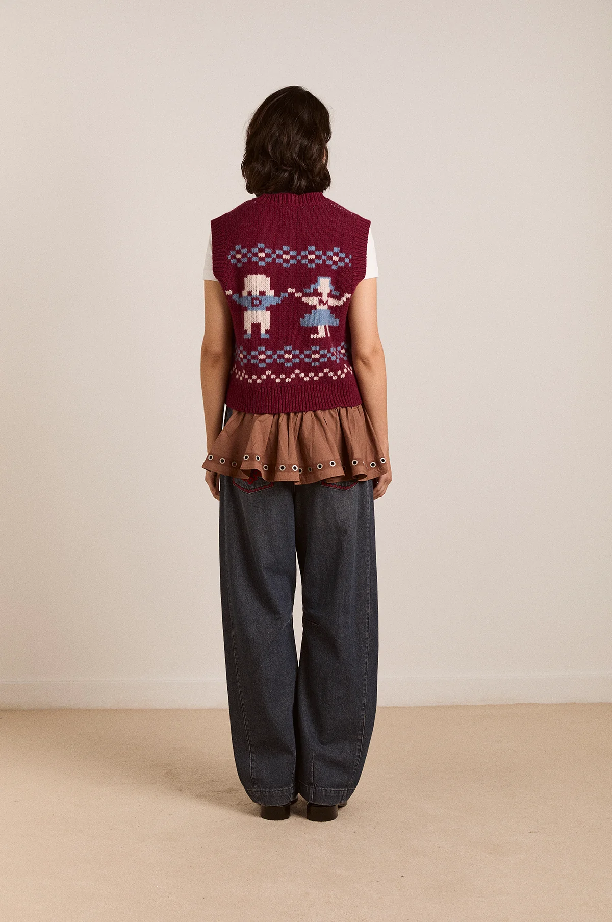 Sofie Wool Vest Novelty Intarsia Girls Burg - Image 6