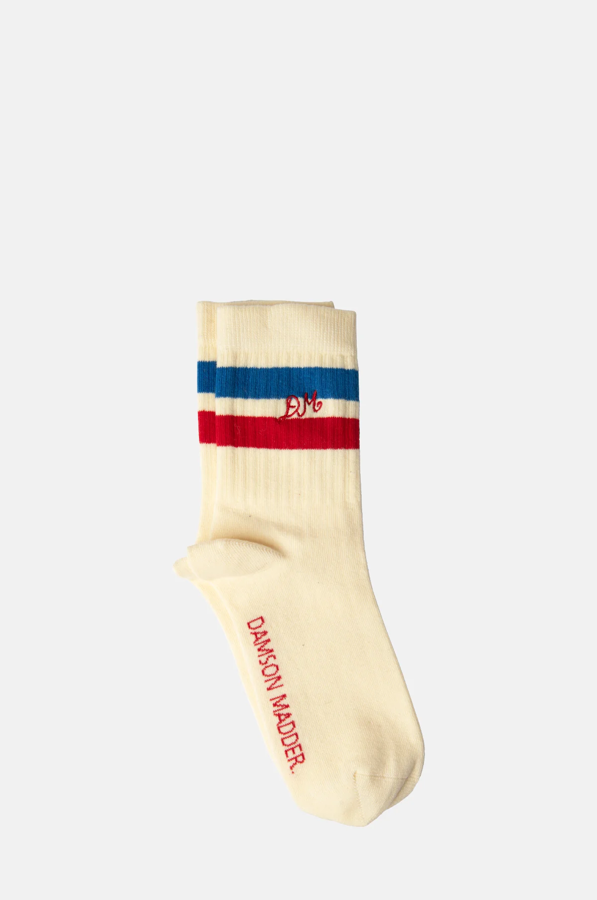 Sporty Calf Length Socks Cream Blue & Red