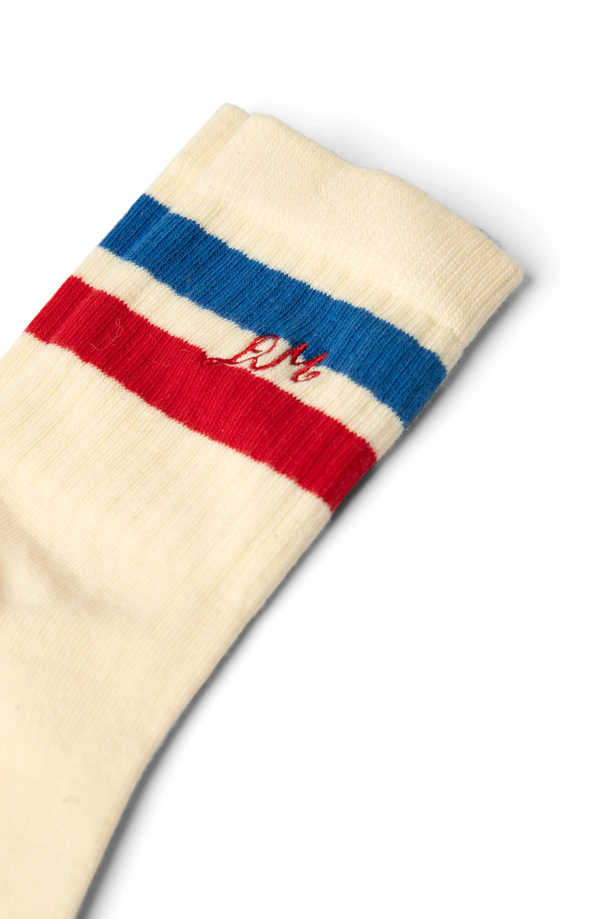 Sporty Calf Length Socks Cream Blue & Red - Image 2
