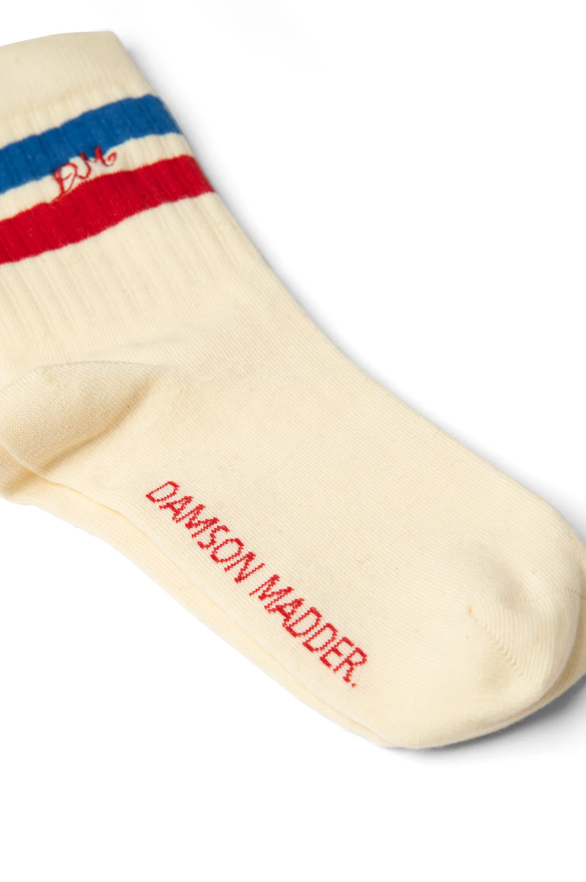 Sporty Calf Length Socks Cream Blue & Red - Image 3