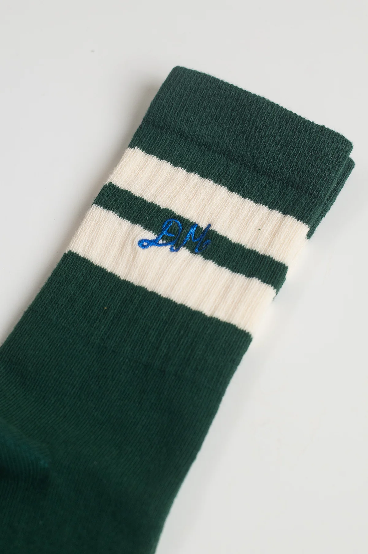 Sporty Calf Length Socks Green & Cream - Image 2