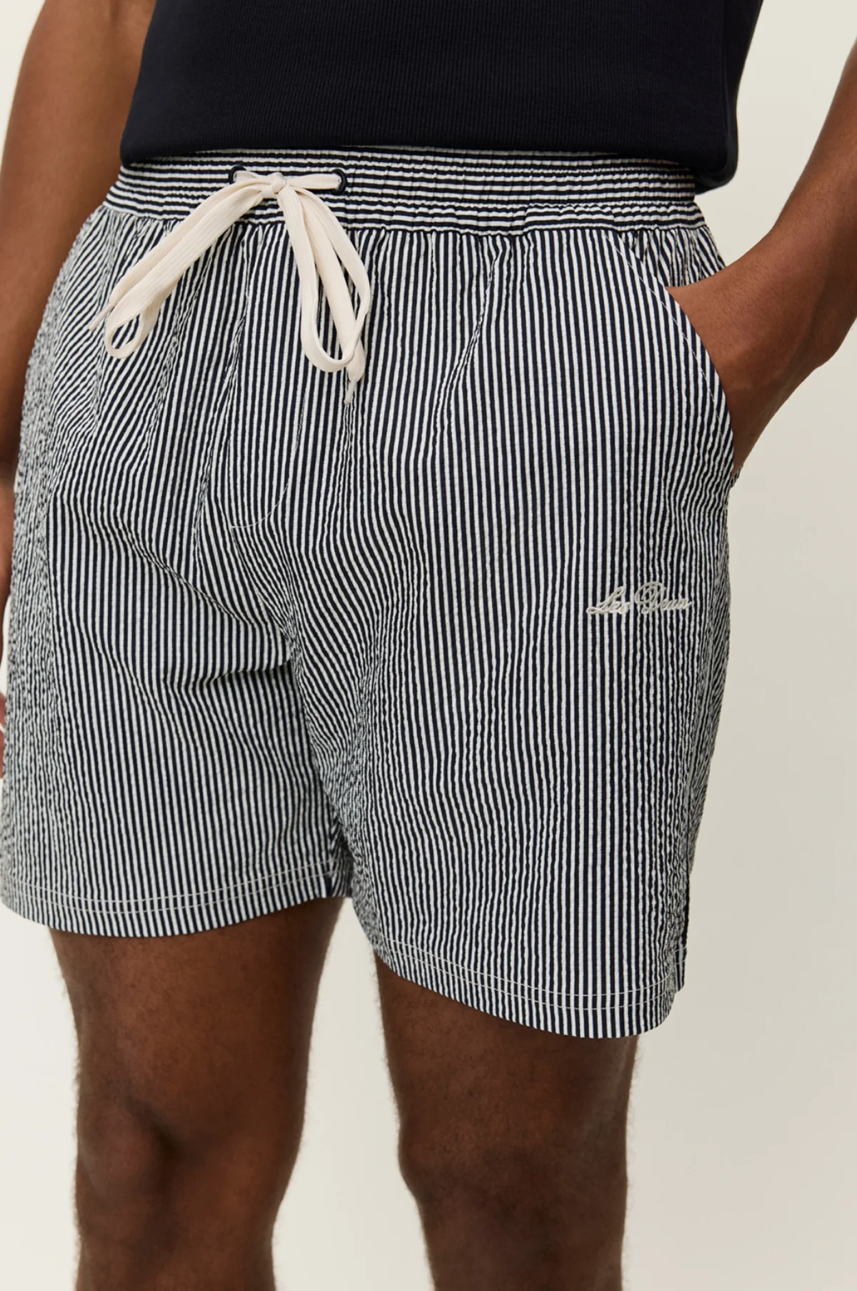 Stan Stripe Seersucker Swim Shorts Black - Image 3