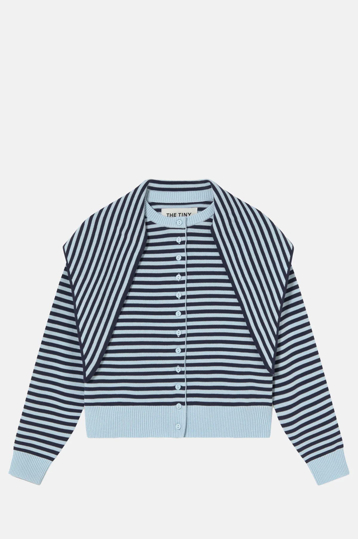 Striped Scarf Neck Lara Cardigan Pretty Blue/Navy