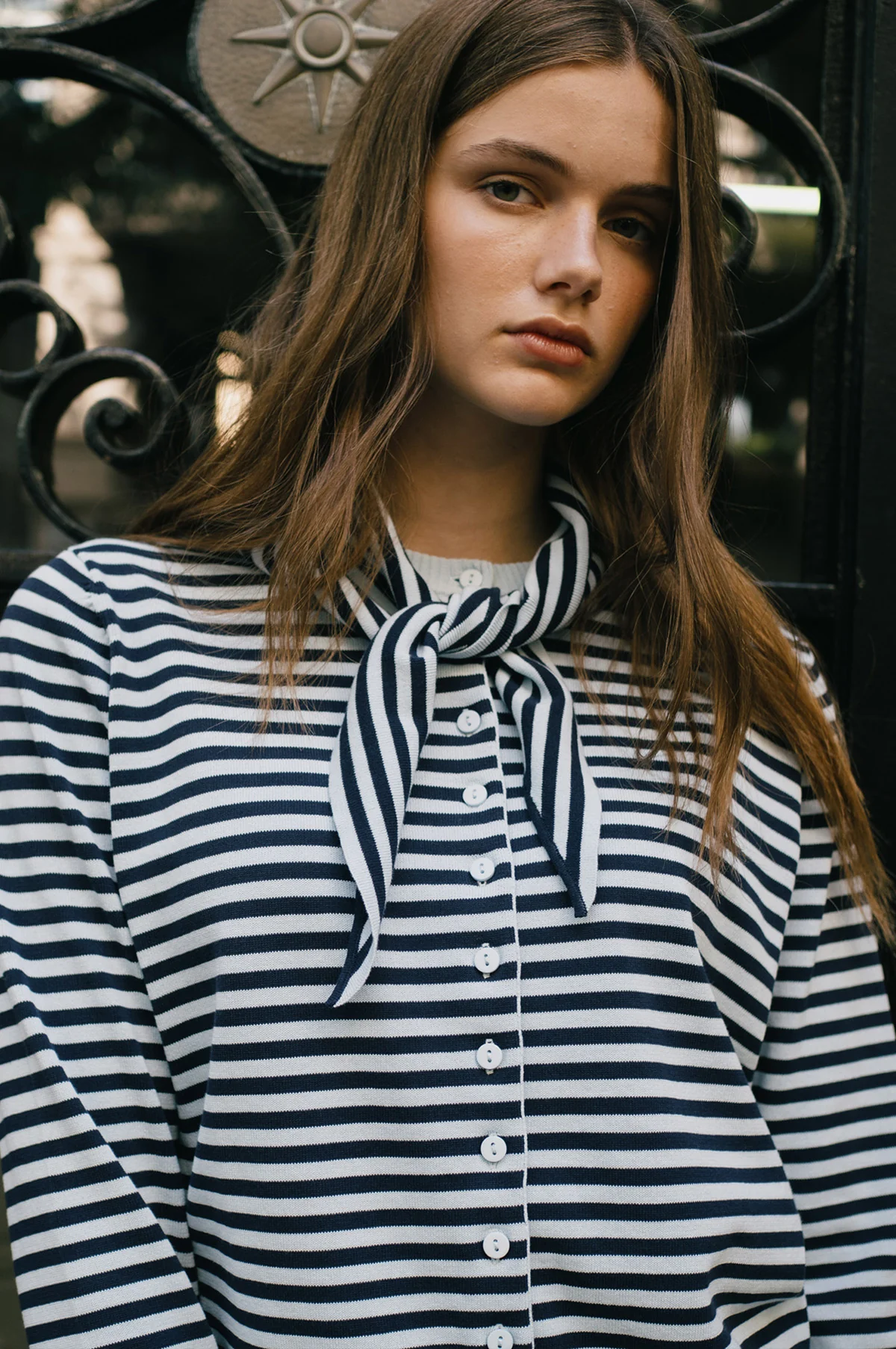 Striped Scarf Neck Lara Cardigan Pretty Blue/Navy - Image 3