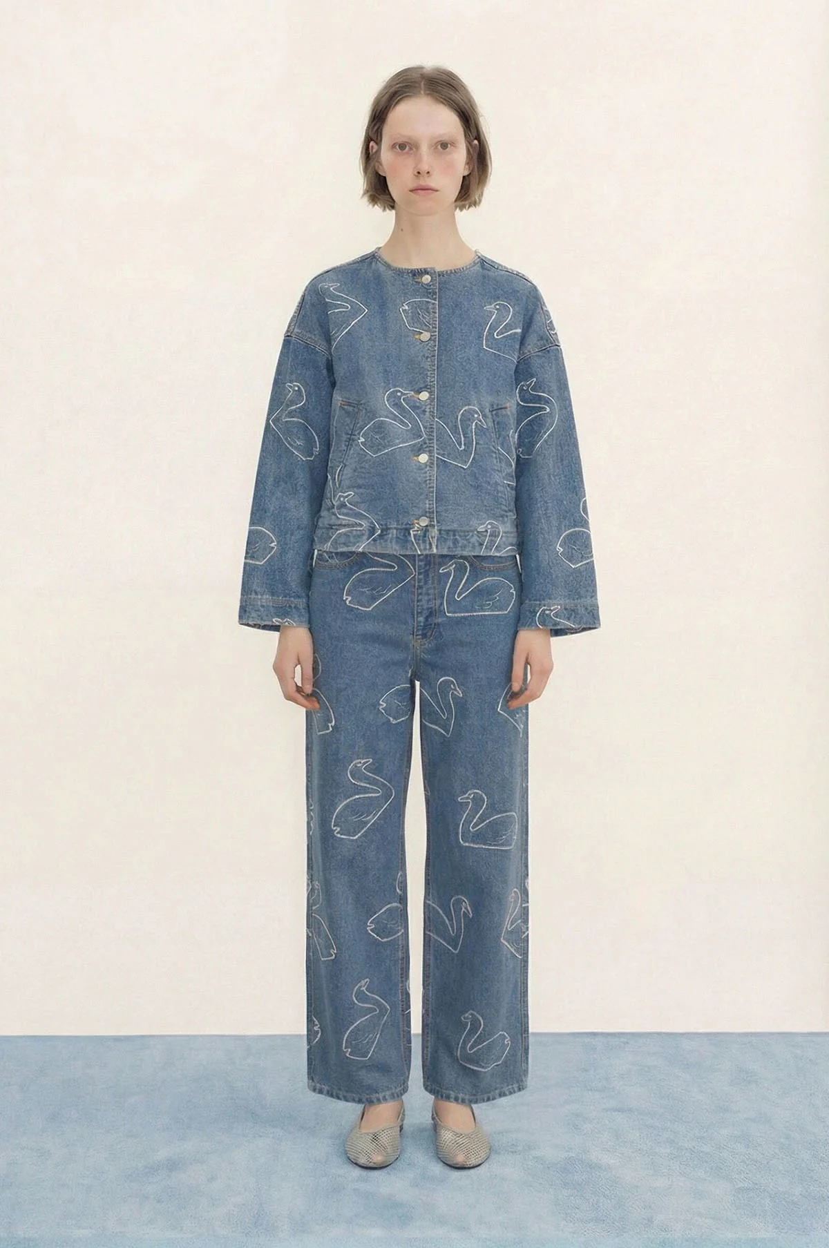 Swans Cropped Jacket Light Wash Denim - Image 3