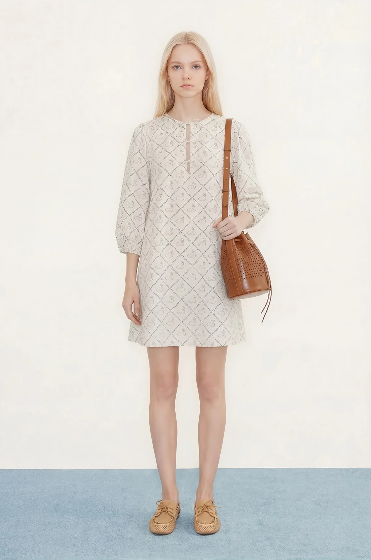 Swans Puff Sleeves Dress Light Cream - Image 2