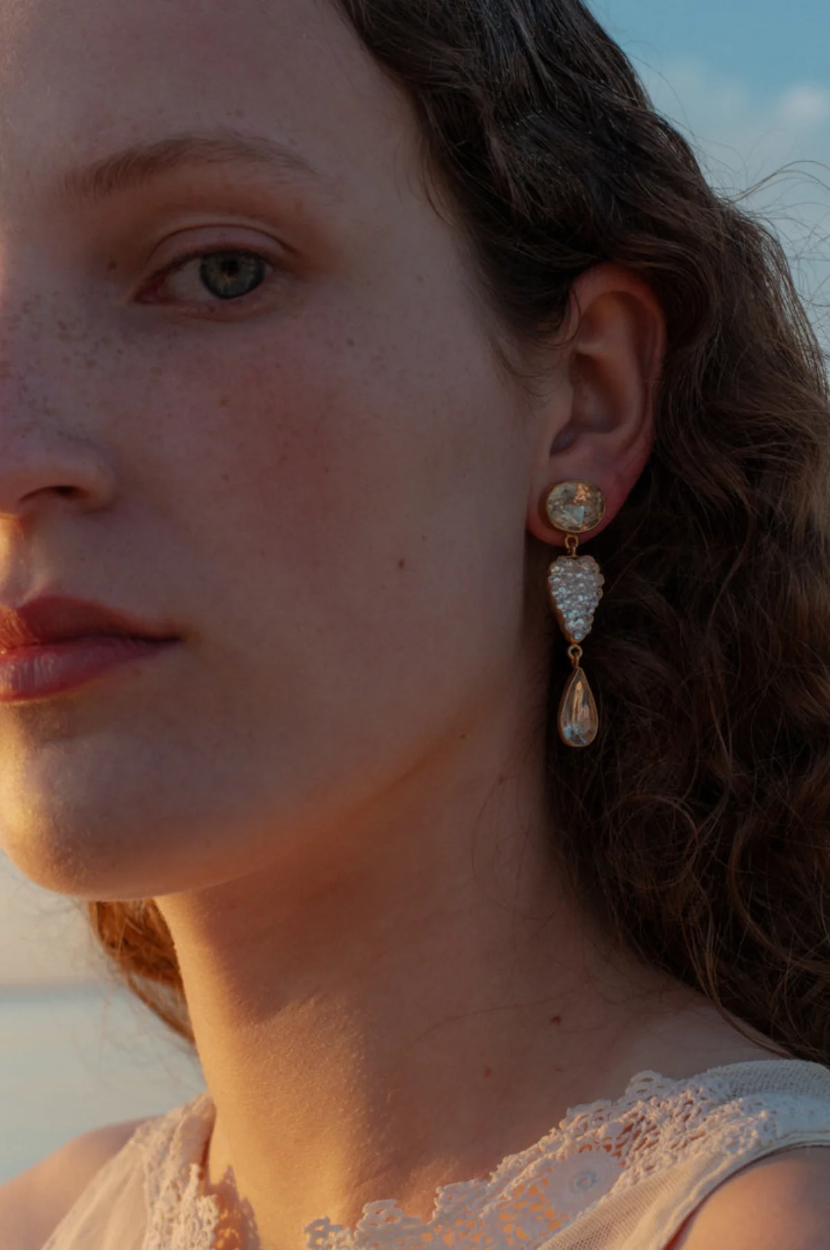 Three Charm Vintage Crystal Earrings - Image 3