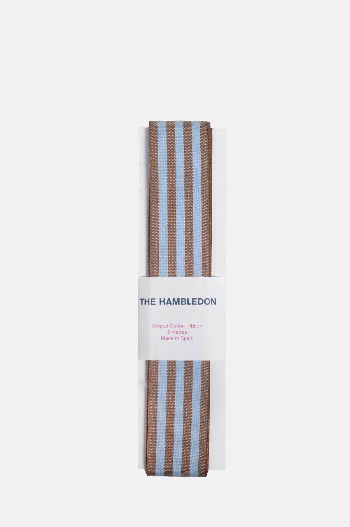 Toffee and Vintage Blue Cotton Stripe Ribbon 35mm x 5m