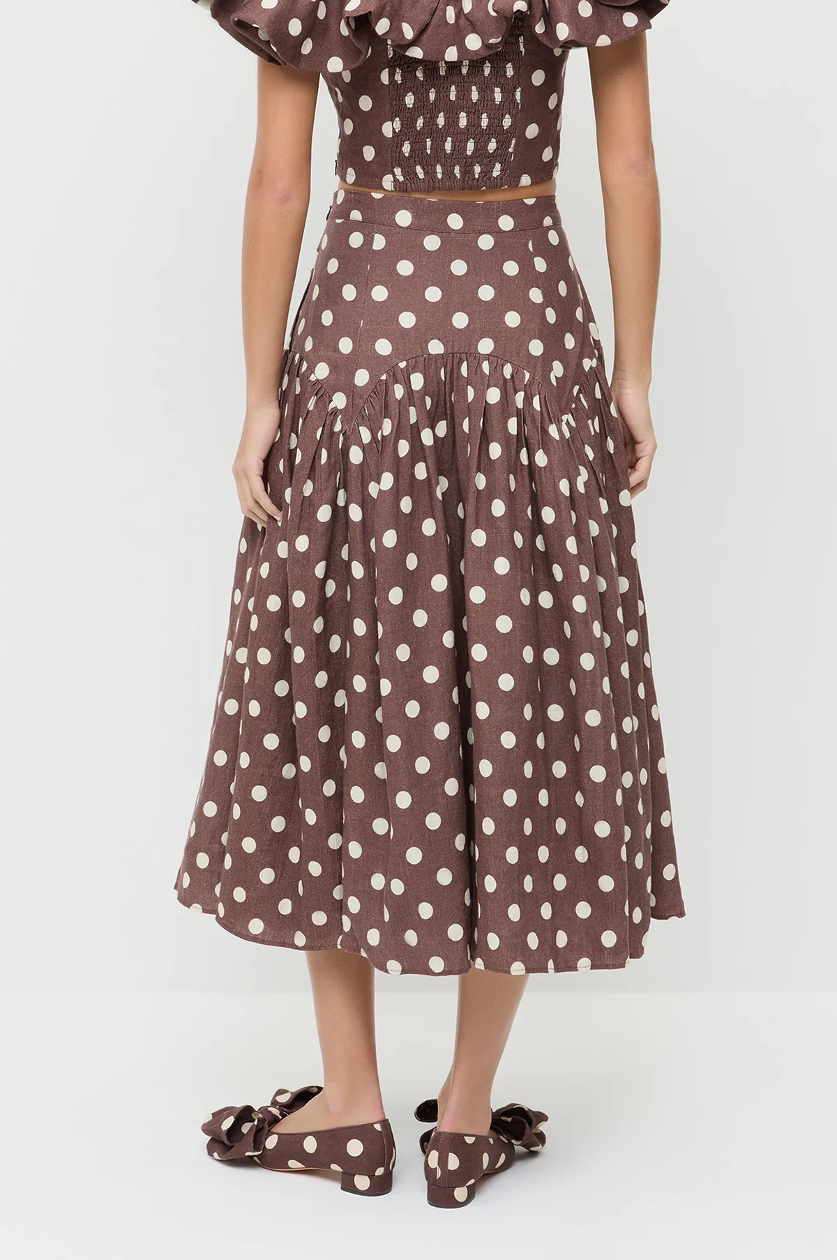 Valeria Drop Waist Skirt Brown/Cream Polka Dot - Image 3