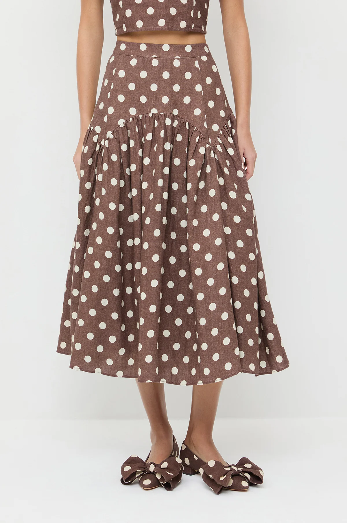 Valeria Drop Waist Skirt Brown/Cream Polka Dot - Image 4