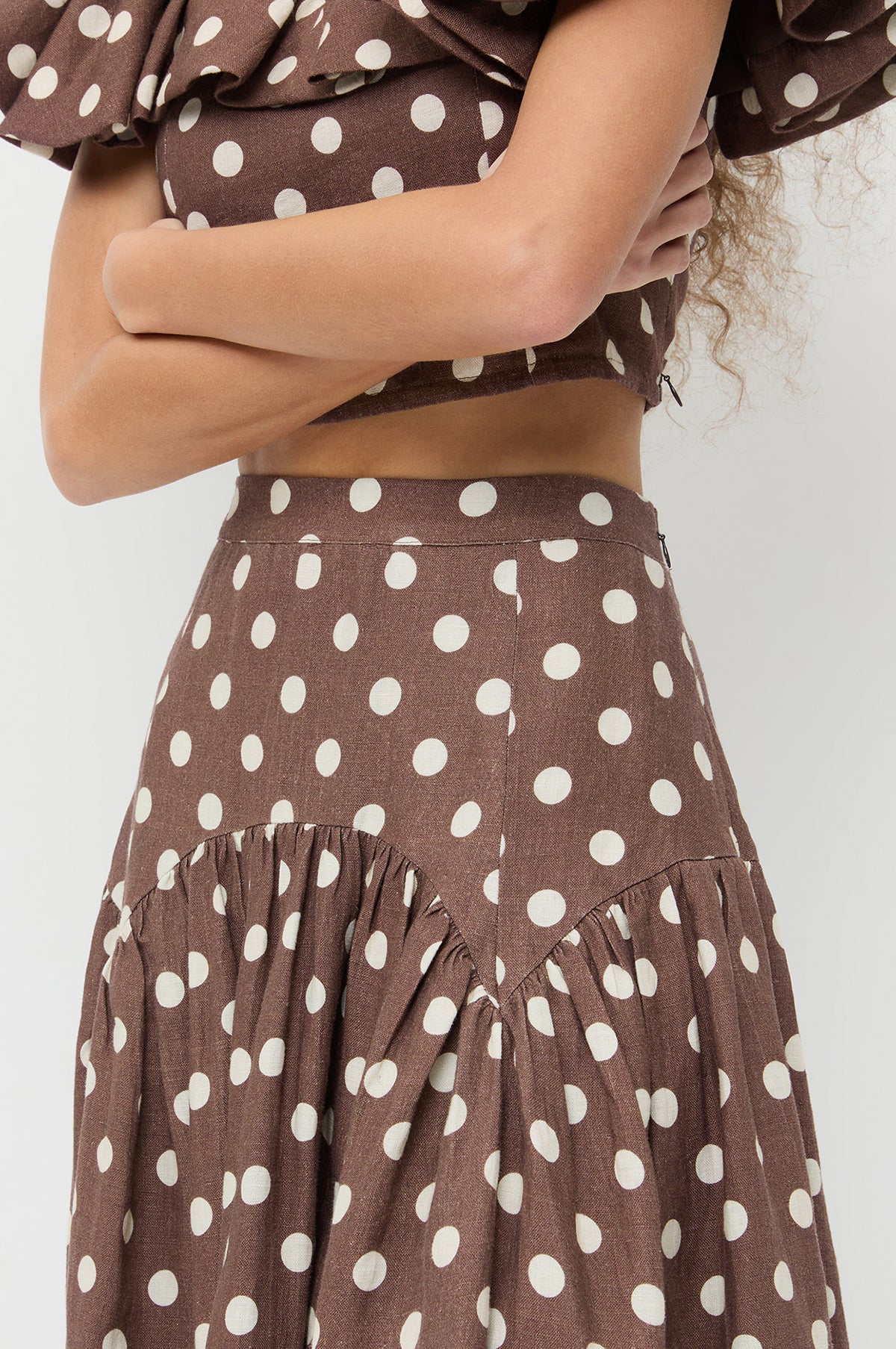 Valeria Drop Waist Skirt Brown/Cream Polka Dot - Image 5