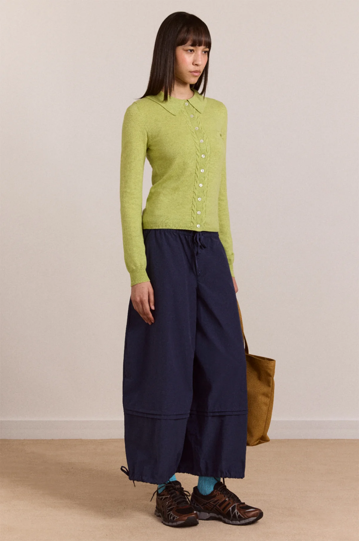 Voula Wool and Cashmere Blend Cardigan Lime - Image 2