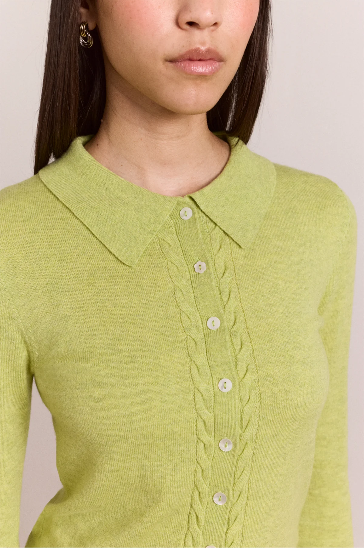 Voula Wool and Cashmere Blend Cardigan Lime - Image 4